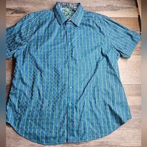 Robert Graham Men's Short Sleeve Classic Fit 3XL Shirt Bright Blue Green